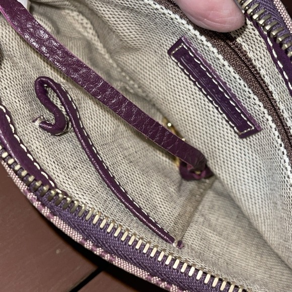 Dooney & Bourke Vtg Slim Small Red Canvas Monogram  Bag w/ Leather Trim - Picture 7 of 10